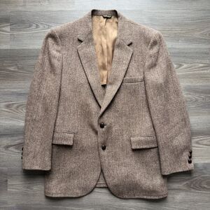 VTG Harris Tweed Blazer Mens 42 Brown Herringbone Wool Sport Coat Jacket